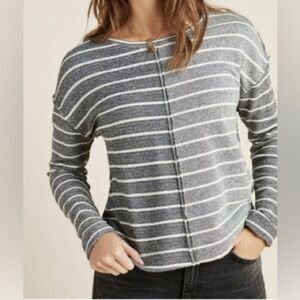 Anthropologie Devin Textured Pullover Sweatshirt Blue Striped Size S
